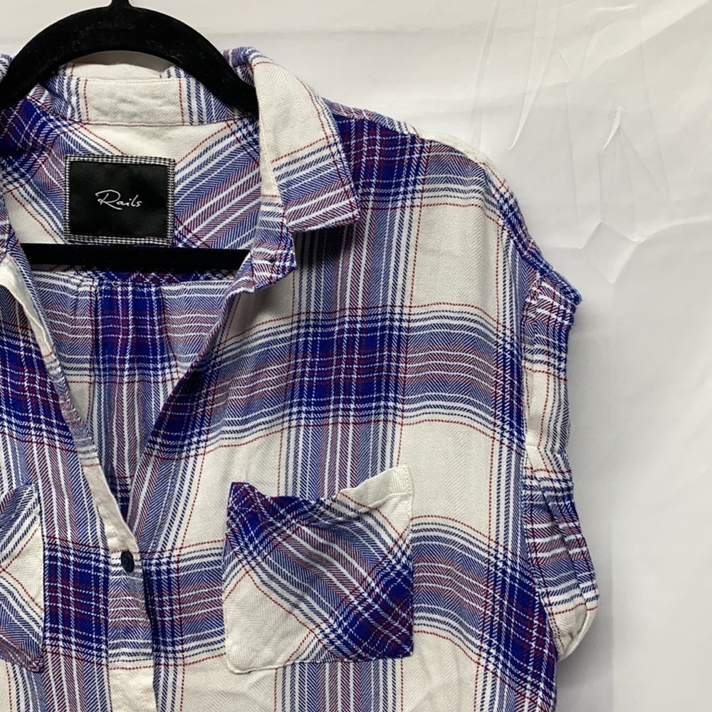 Rails Blue Plaid Button Down Shirt blouse sz small - Picture 3 of 5